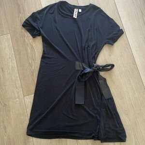 Dolan Black Short Sleeve Dress with Faux Leather Tie Waist